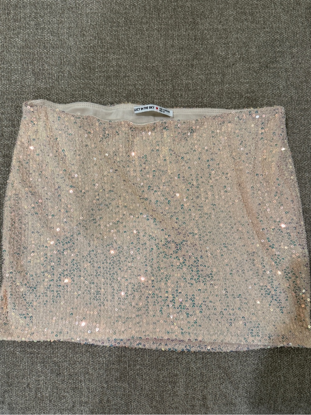 Lucy in the Sky Iridescent Blush Sequin Mini Skirt